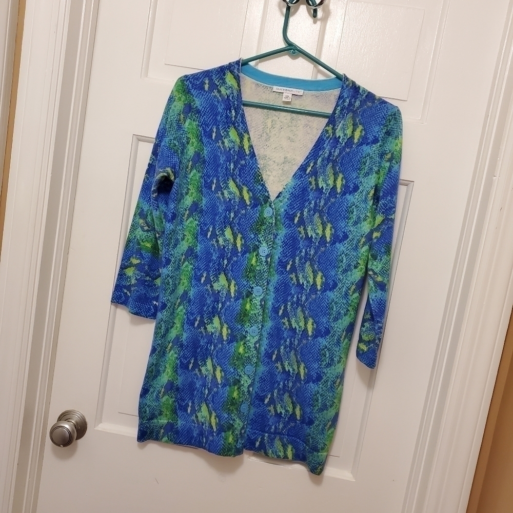 Isaac Mizrahi snake print 100% cotton cardigan xxs - Picture 2 of 9